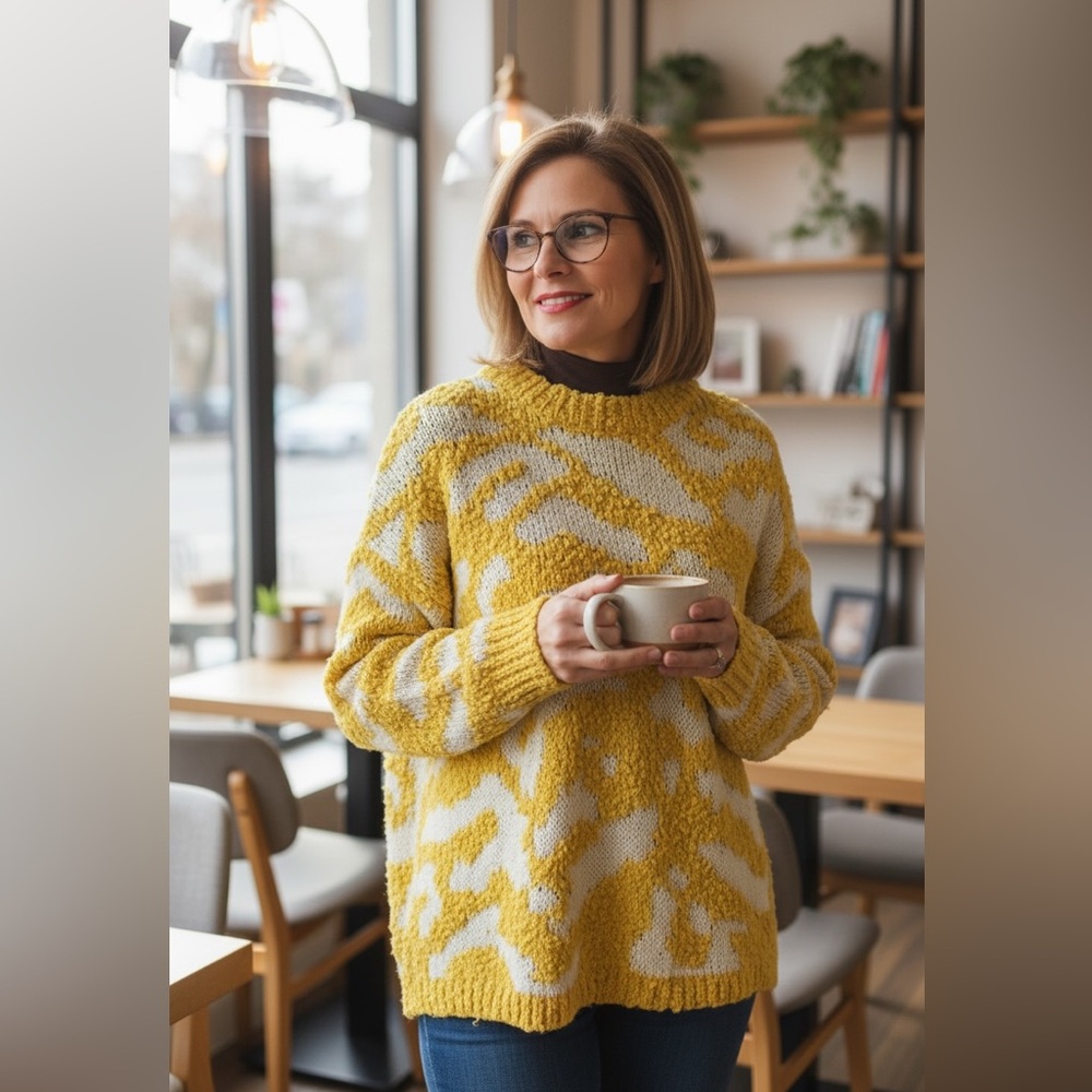 Vibrant Yellow and White Knit Sweater - Picture 2 of 12